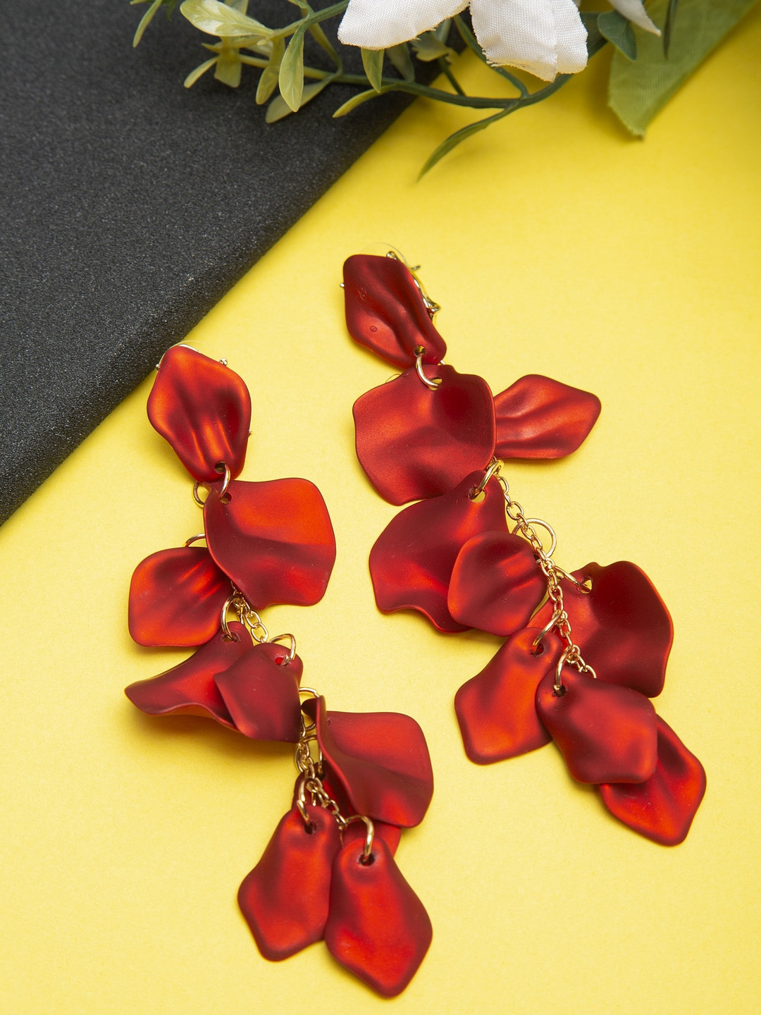 YouBella Red Floral Drop Earrings