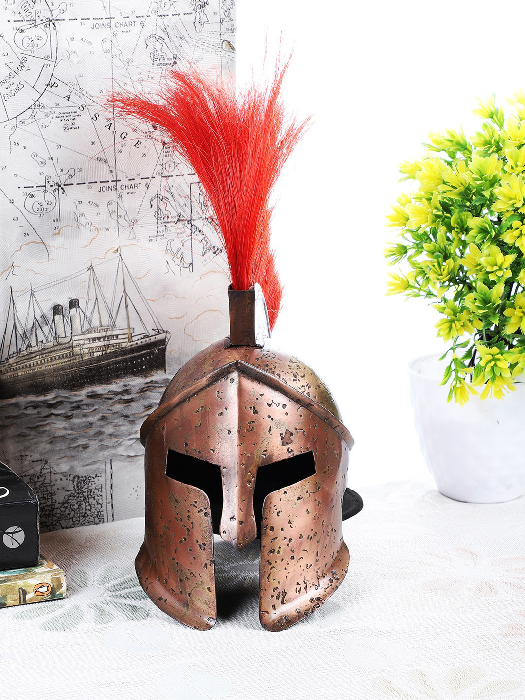 EXIM DECOR Spartan Helmet Copper Metal Metallic Living Room Medium Showpiece - 9 Inches