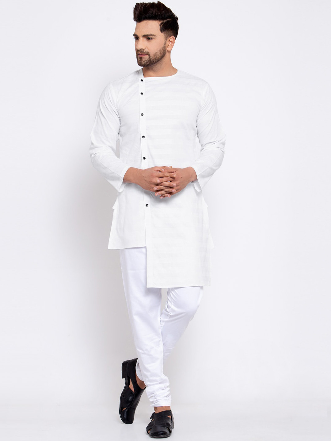 Klotthe Men Cotton White Striped Kurta
