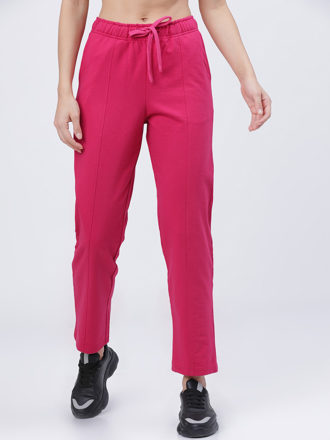 Tokyo Talkies Women Fuchsia Pink Solid Casual Track Pants