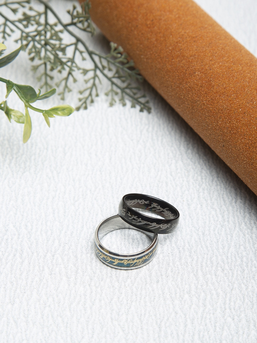 YouBella Men Set Of 2 Black And Navy Blue Textured Rings