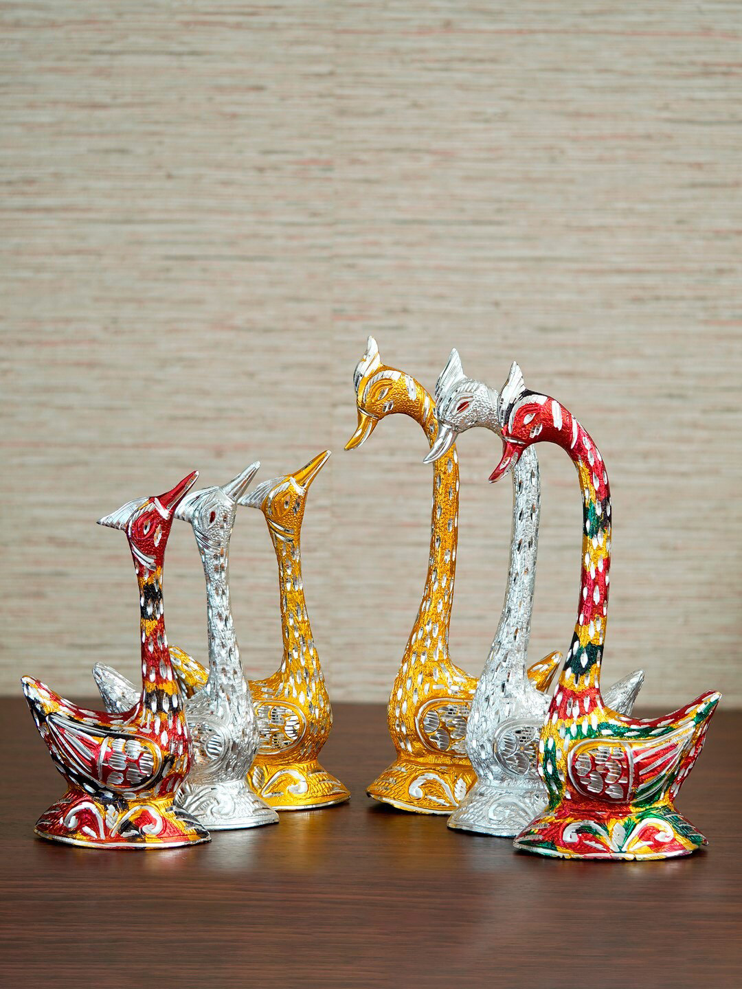 eCraftIndia Set of 6 Multicolored Handcrafted Kissing Swan Couple Figurine Showpieces