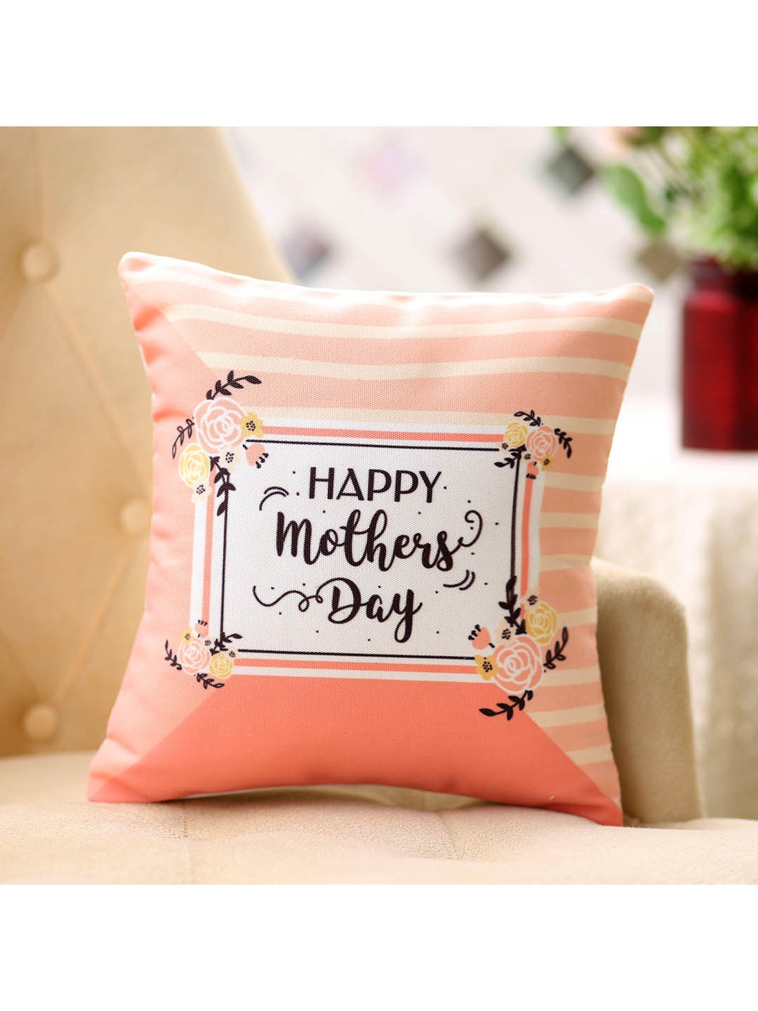 Buy Ferns N Petals Peach Coloured White Happy Mother s Day Printed Square Cushion Cushions for Unisex 14170318 Myntra
