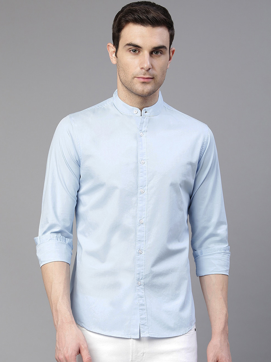 Dennis Lingo Men Blue Comfort Slim Fit Solid Pure Cotton Casual Shirt