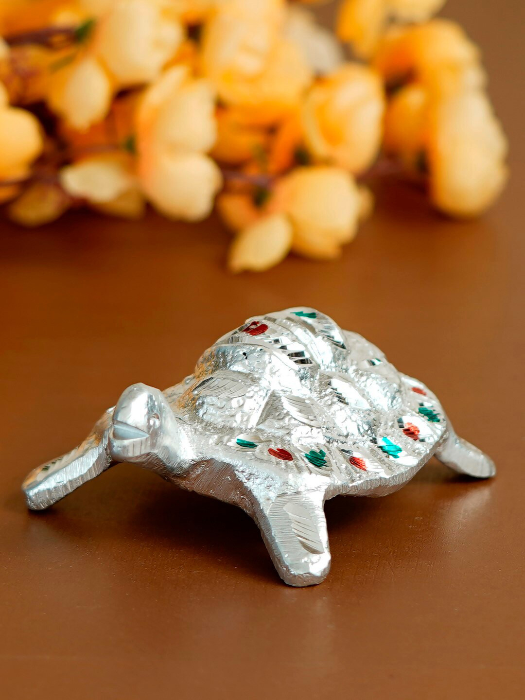 eCraftIndia Tortoise Silver Metal Metallic Living Room Hand-Crafted Tiny Showpiece - 2 Inches