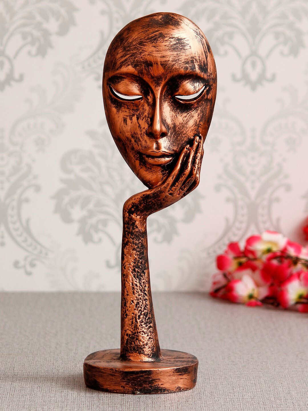 eCraftIndia Copper-Toned Thinking Lady Face Handcrafted Showpiece
