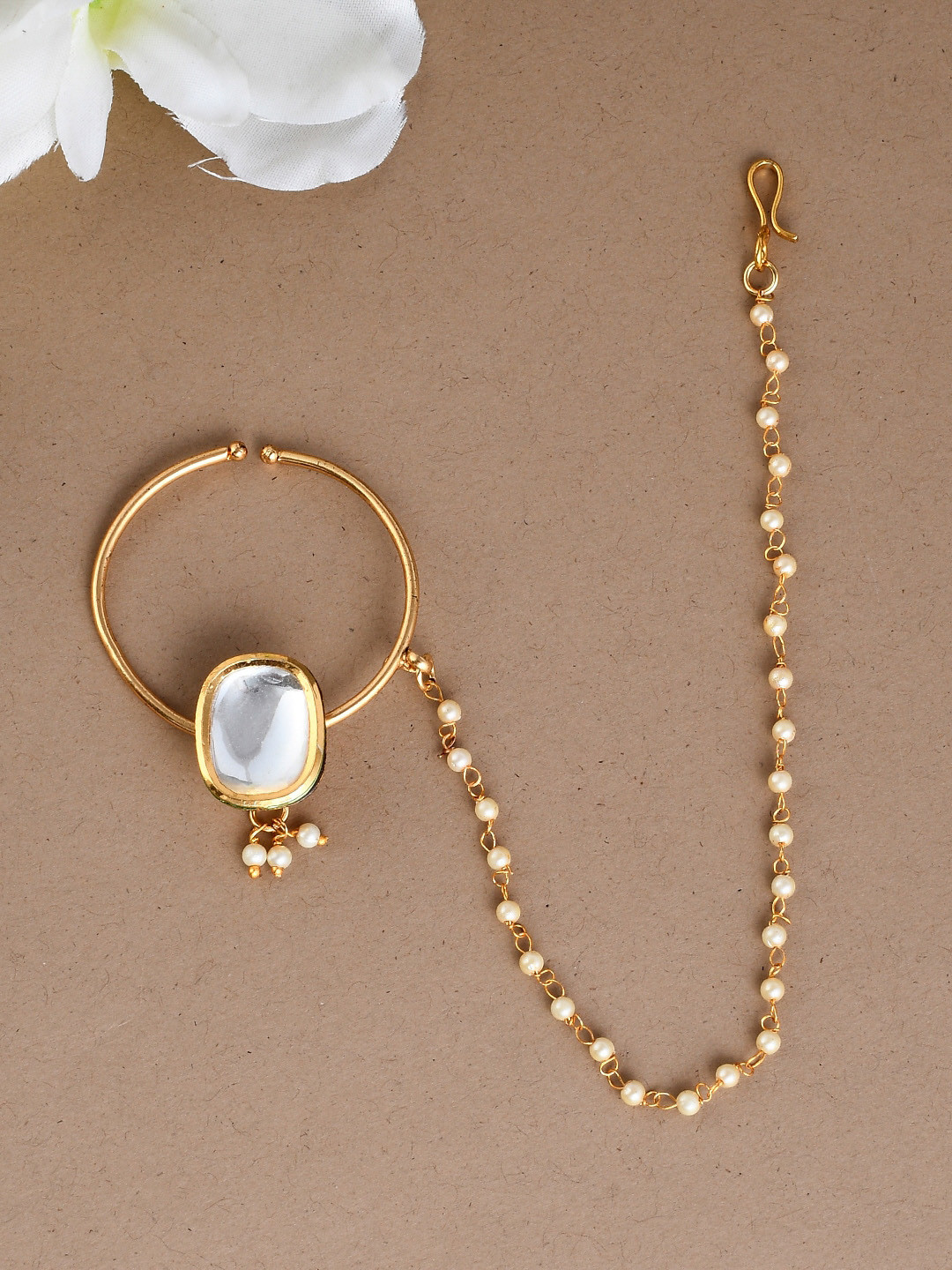 Silvermerc Designs Gold Plated Royal Traditional Kundan Nose-Ring