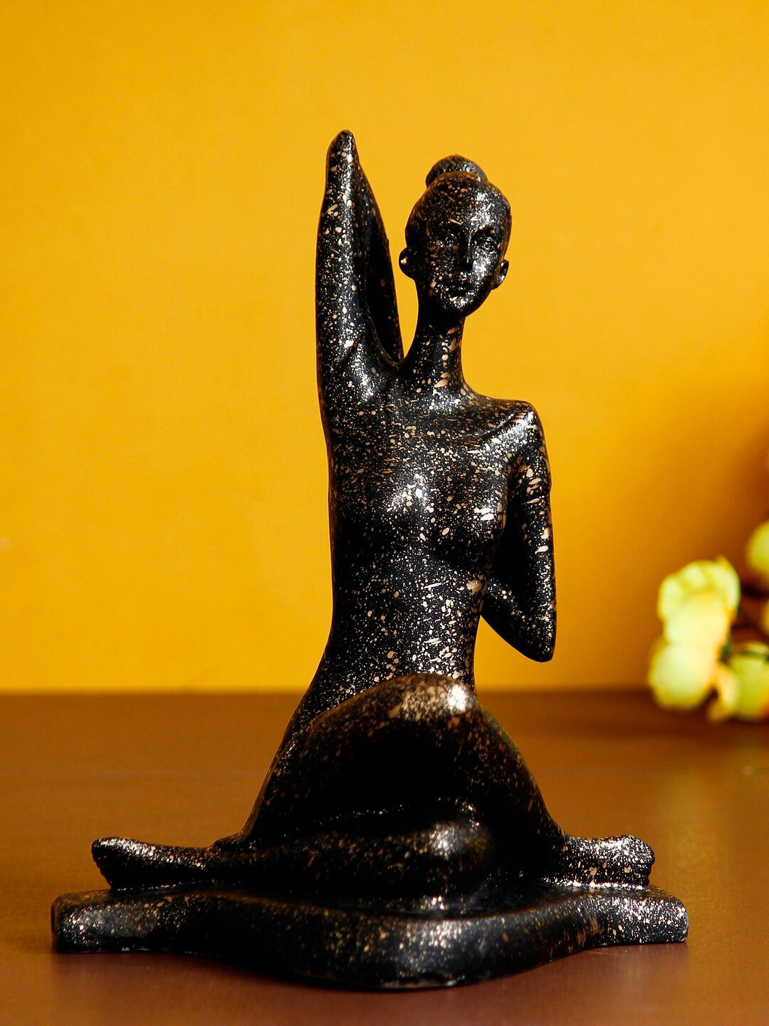 eCraftIndia Lady in Yoga Position Black Polyresin Glossy Living Room Hand-Crafted Small Showpiece - 8.3 Inches