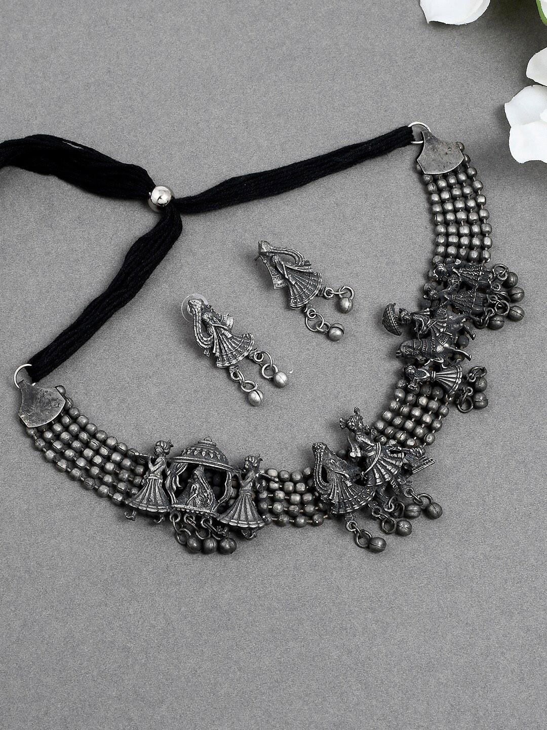 Silvermerc Designs Oxidised Silver-Plated Traditional Palki Dulhan Jewellery Set