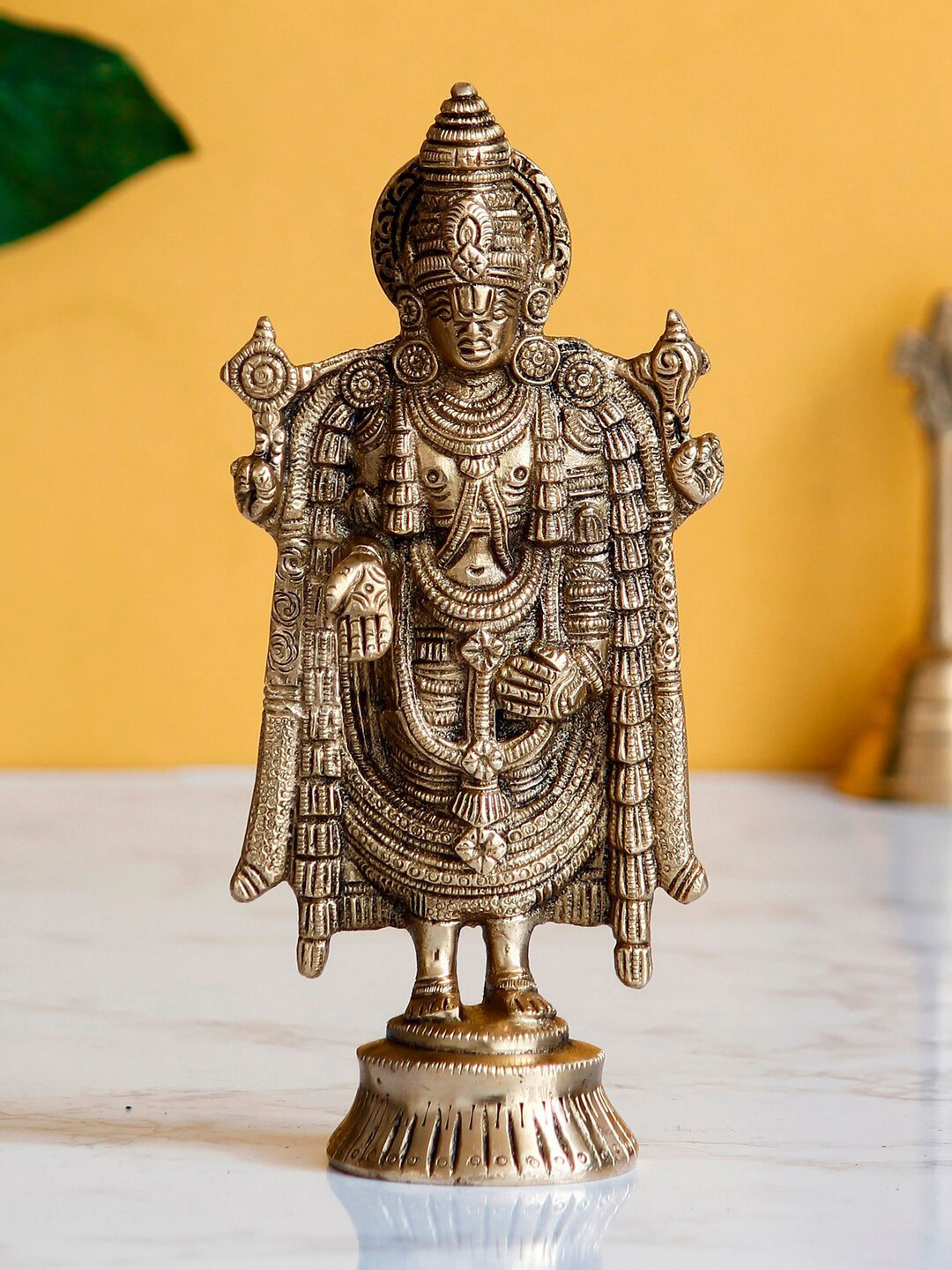 eCraftIndia Tirupati Balaji Gold Brass Metallic Prayer Room Hand-Crafted Small Showpiece - 7.1 Inches