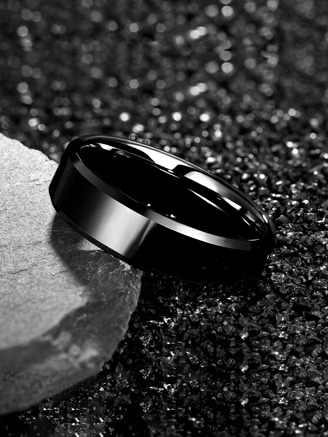 Yellow Chimes Unisex Black Toned Stainless Steel Band Style Finger Ring