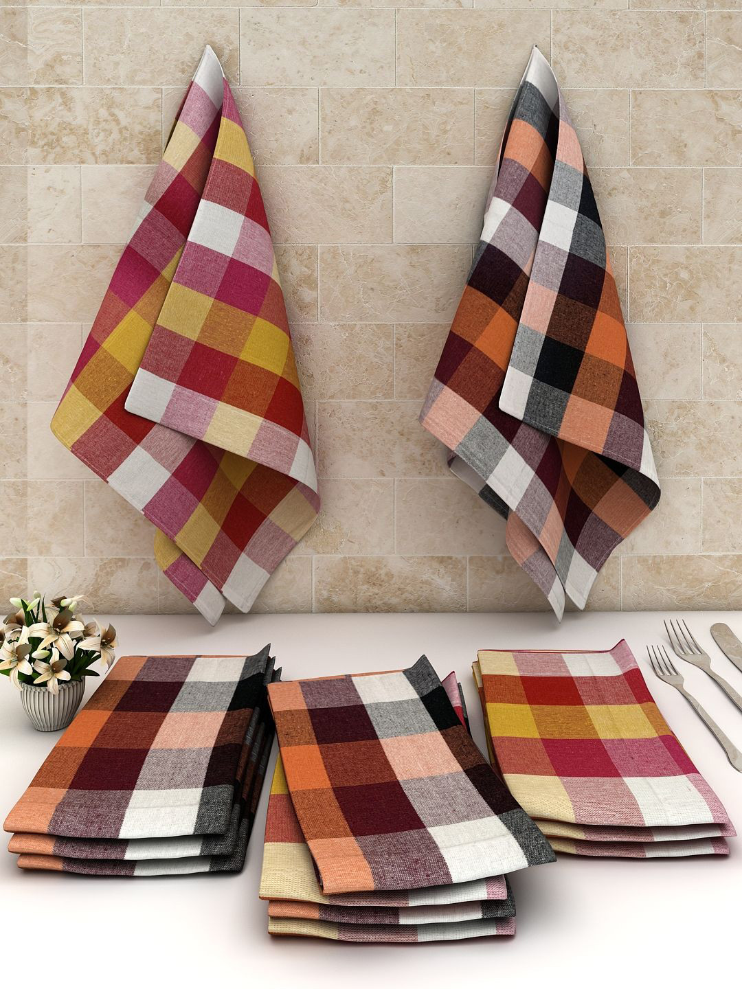 Athom Trendz Set of 12 Checked Kitchen Towel/Cleaning Cloth