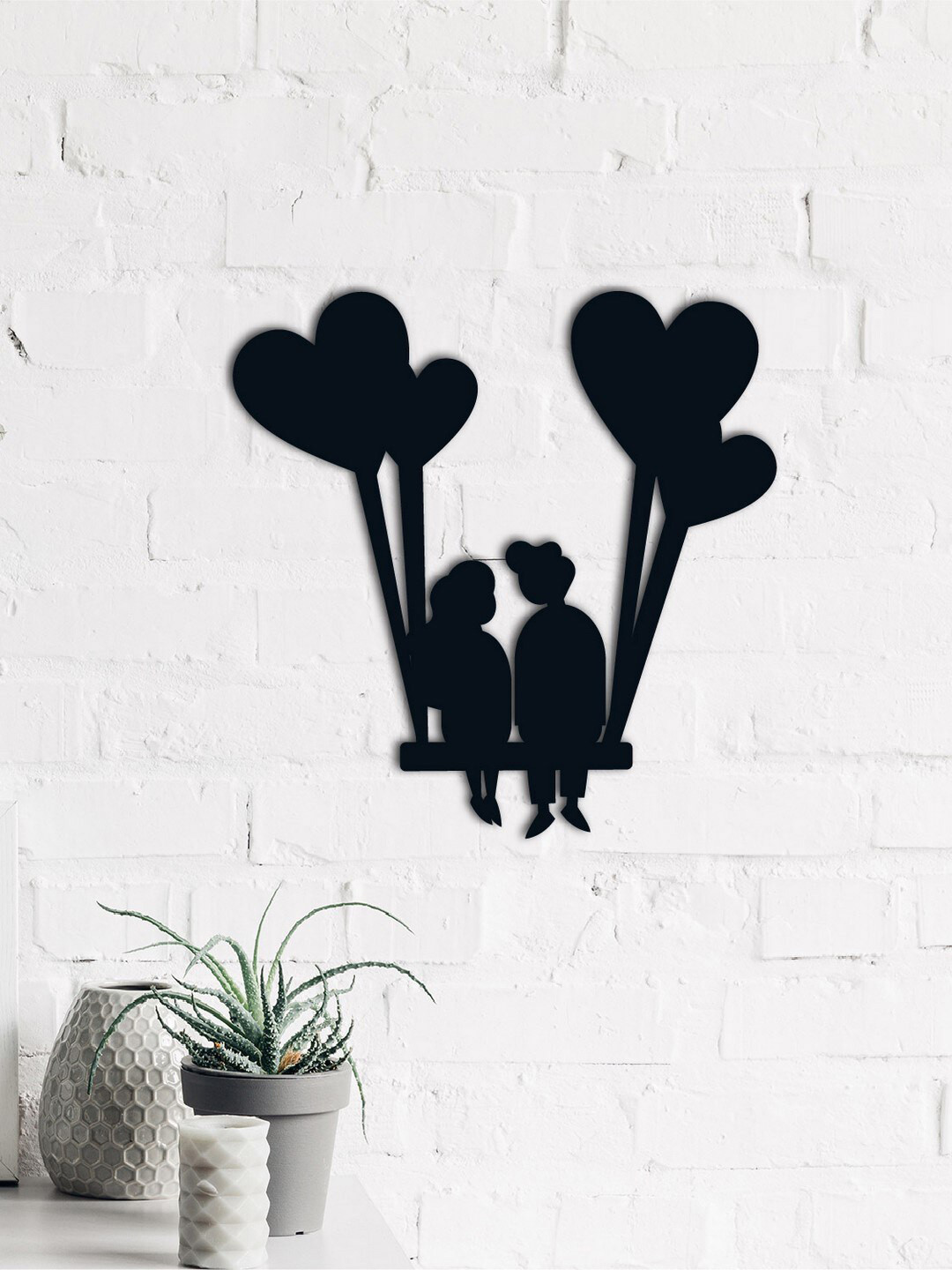 eCraftIndia Young Loving Couple with Hearts Balloons Wood Matte Signs and Plaques-9.1In