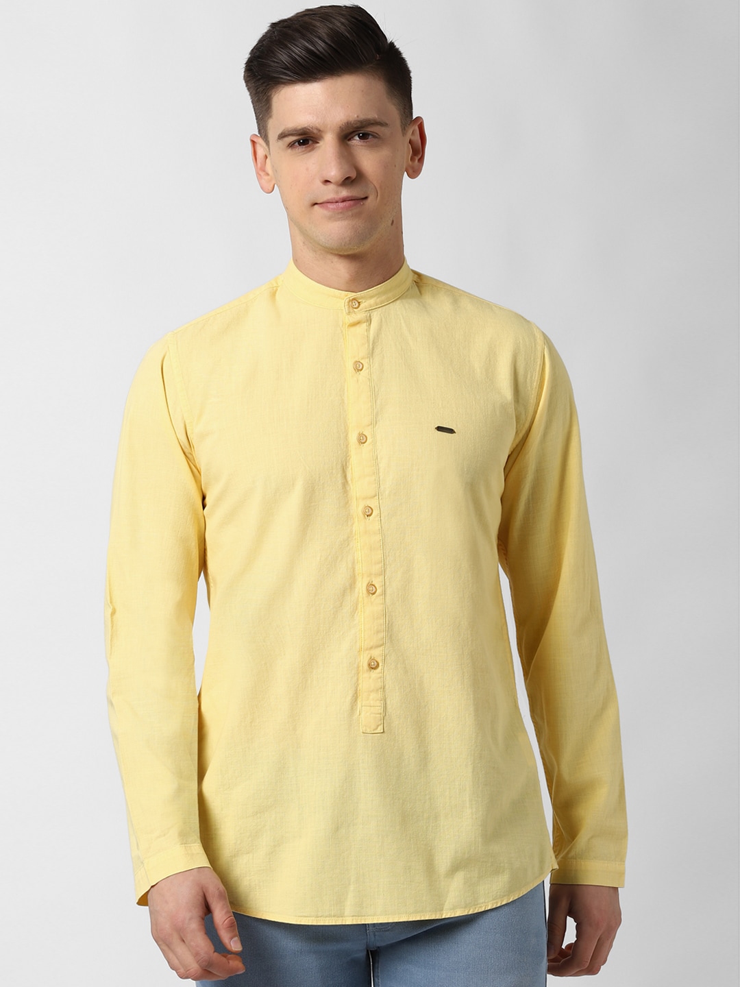 Peter England Casuals Men Yellow Slim Fit Solid Casual Shirt