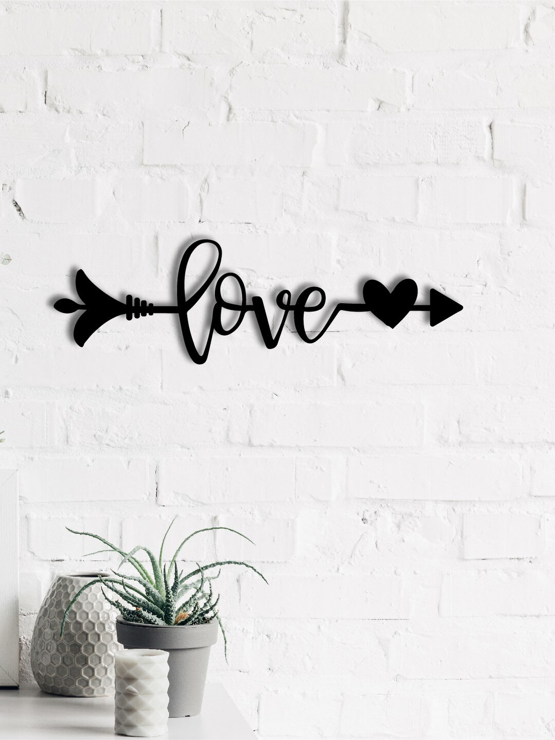 eCraftIndia Love Arrow Through Heart Wood Matte Hanging Hall Signs and Plaques-3.5In