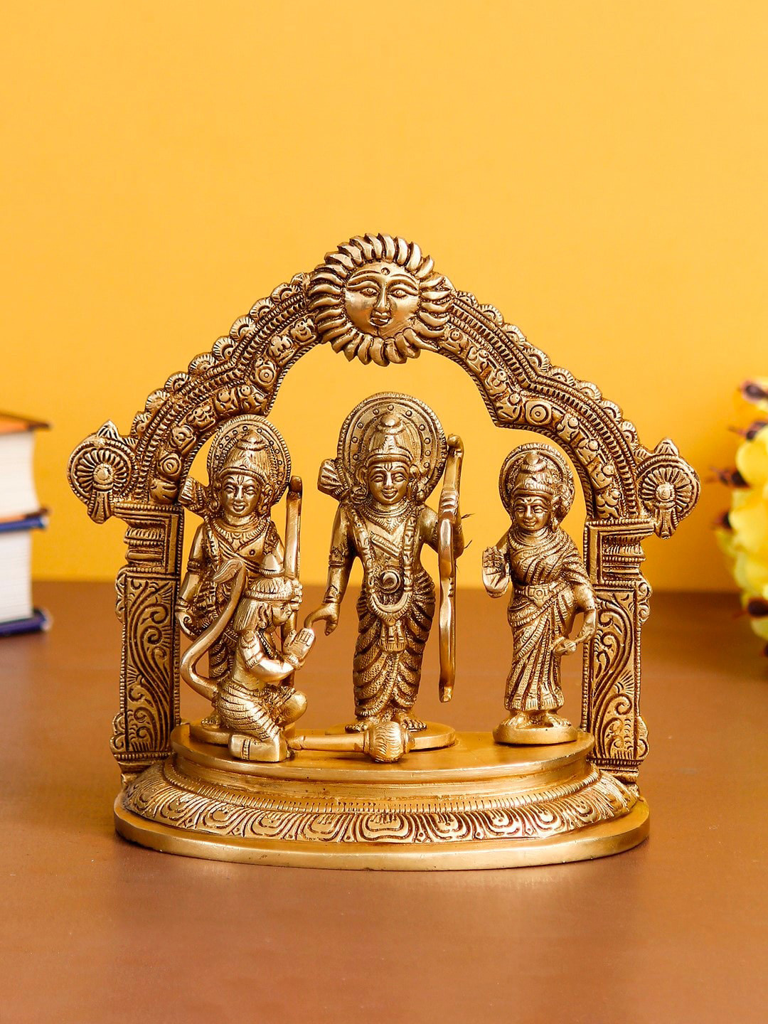 eCraftIndia Ram Darbar Idol Gold Brass Metallic Prayer Room Hand-Crafted Small Showpiece - 7.1 Inches