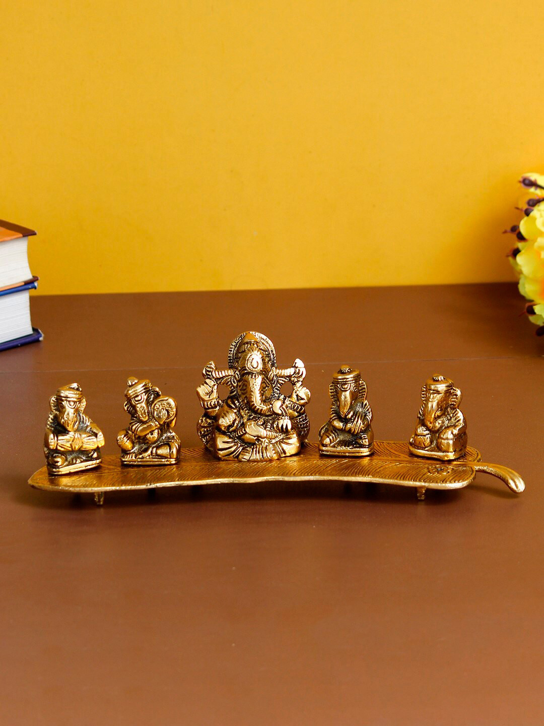 eCraftIndia Musical Ganesha with incense Holder Gold Metal Metallic Prayer Room Music Small Showpiece -