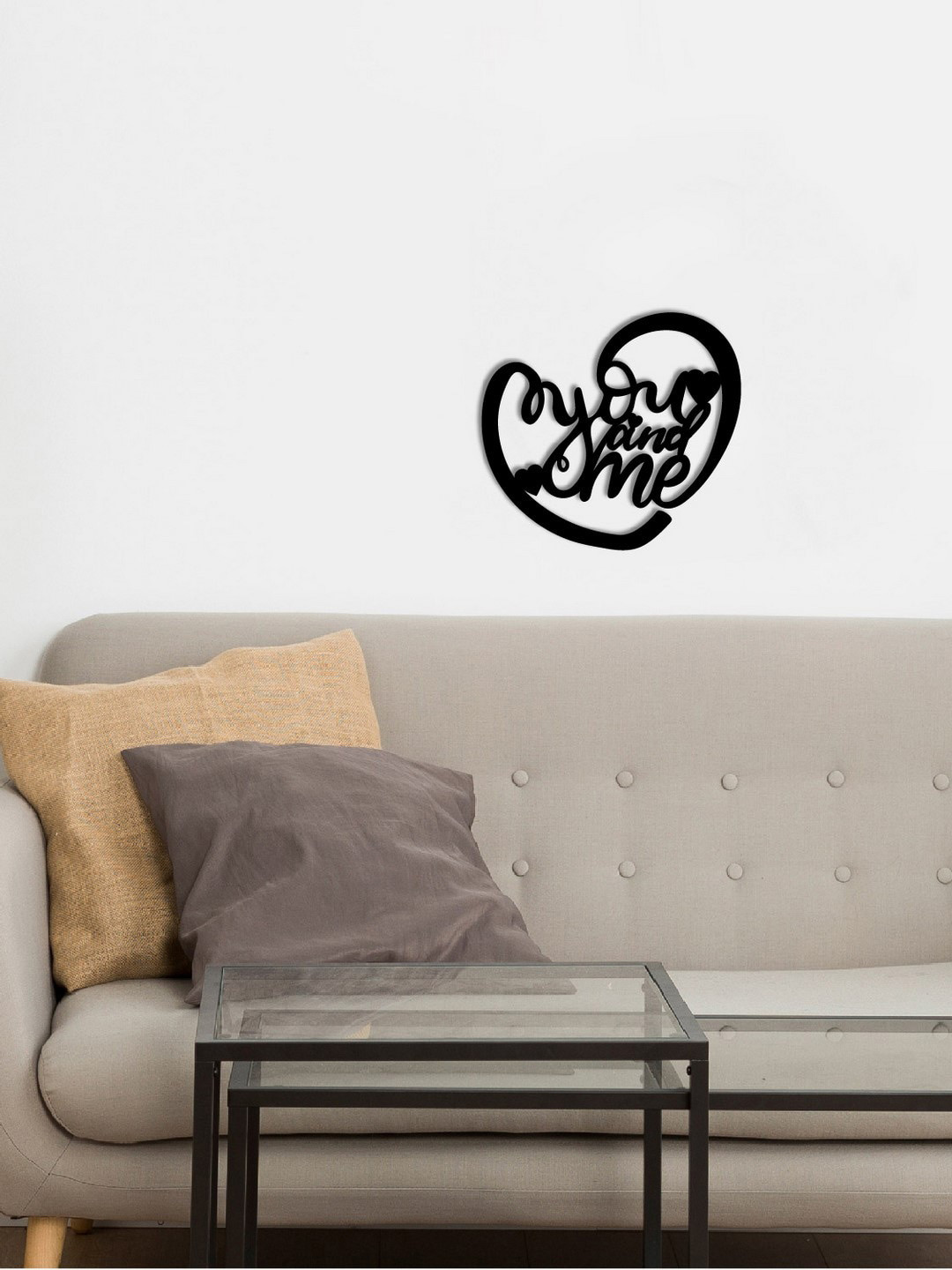 eCraftIndia You And Me Heart Shape Wood Matte Hanging Hall Signs and Plaques-11In