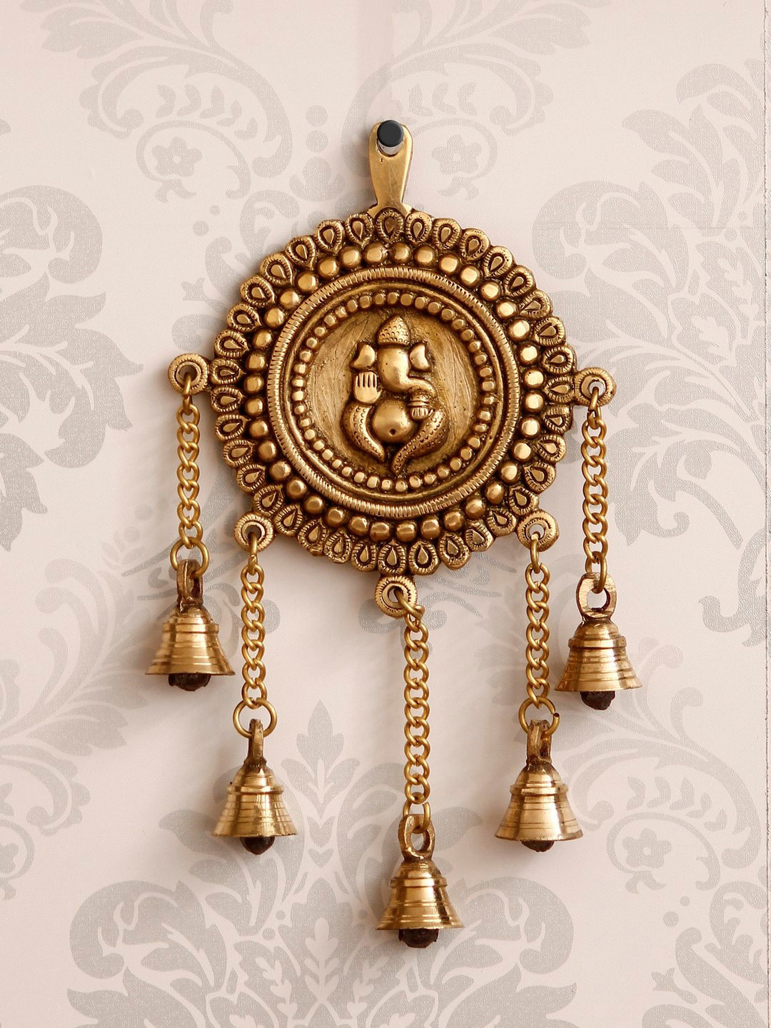 eCraftIndia Lord Ganesha with Bells Gold Brass Metallic Prayer Room Medium Showpiece - 10.6 Inches