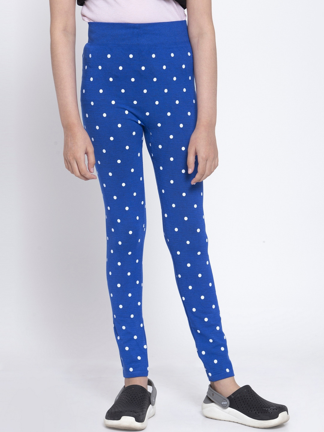 KLOTTHE Girls Blue & White Printed Ankle Length Slim Fit Jeggings