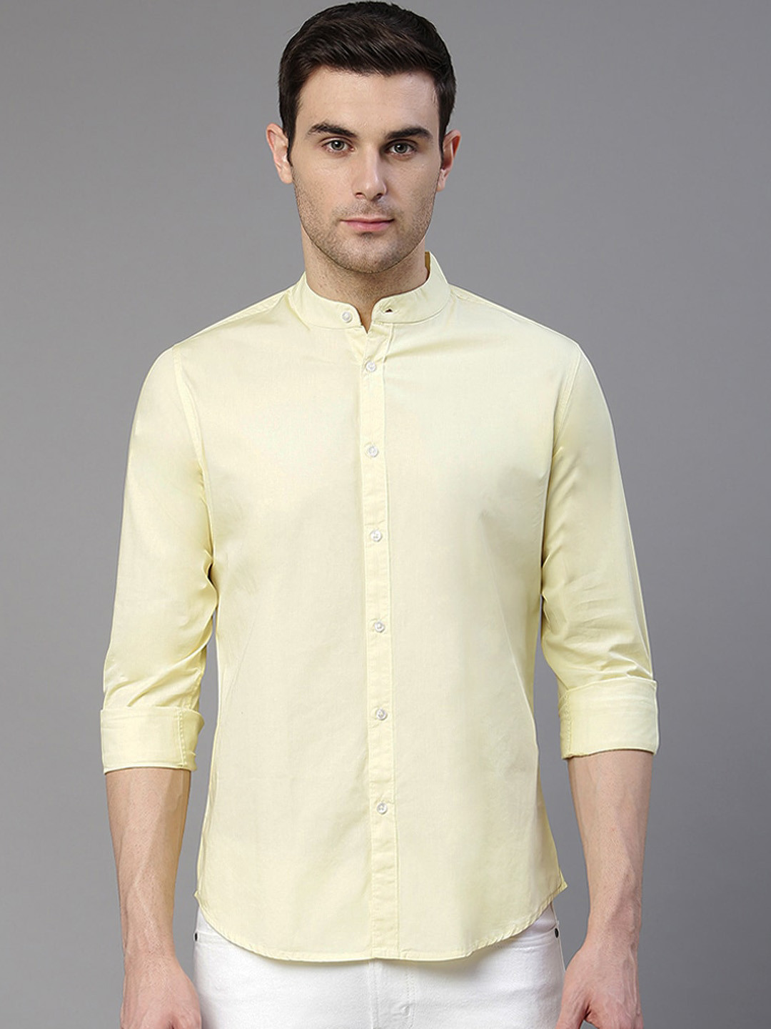 Dennis Lingo Men Yellow Comfort Slim Fit Solid Pure Cotton Casual Shirt