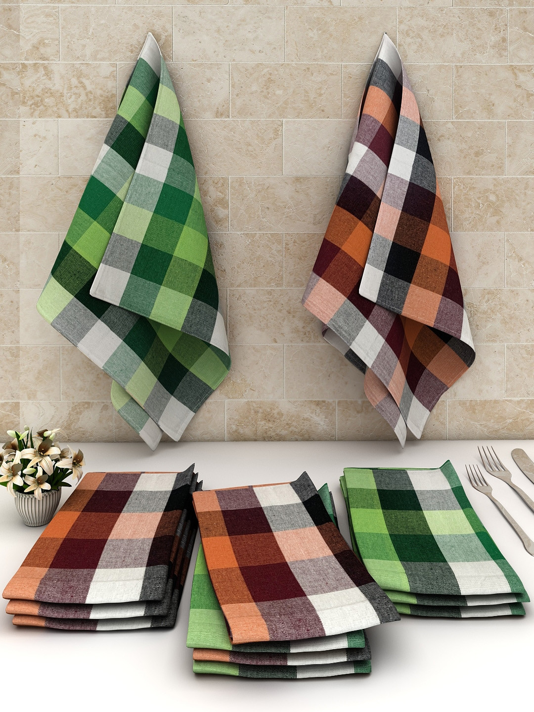 Athom Trendz Set Of 12 Checked Kitchen Towels