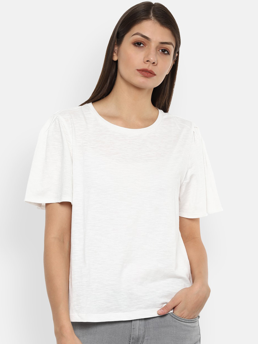 Van Heusen Woman Off White Flared Sleeves Regular Top