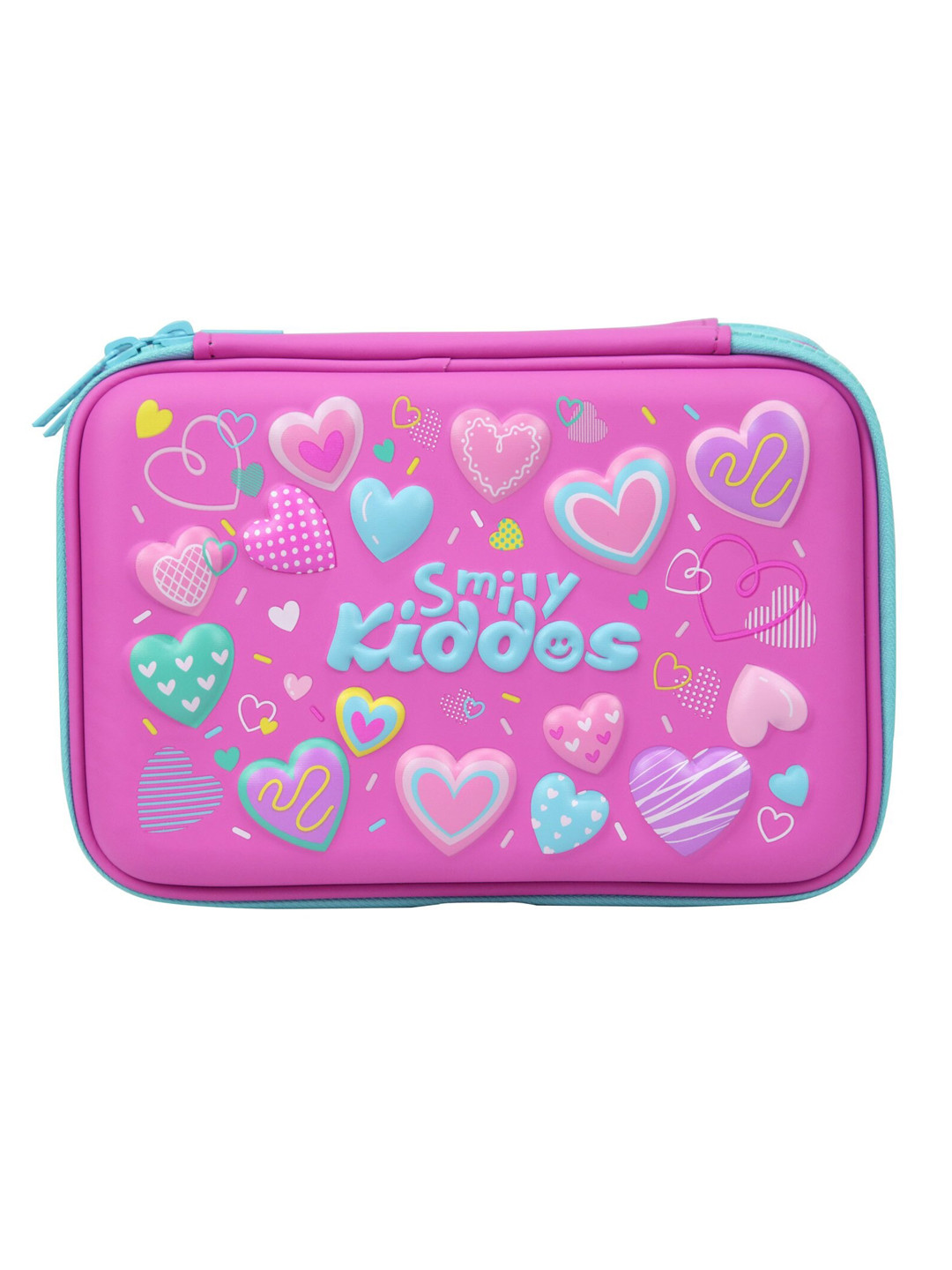 Smily Kiddos Kids Pink & Turquoise Blue Printed Double Compartment Pencil Case