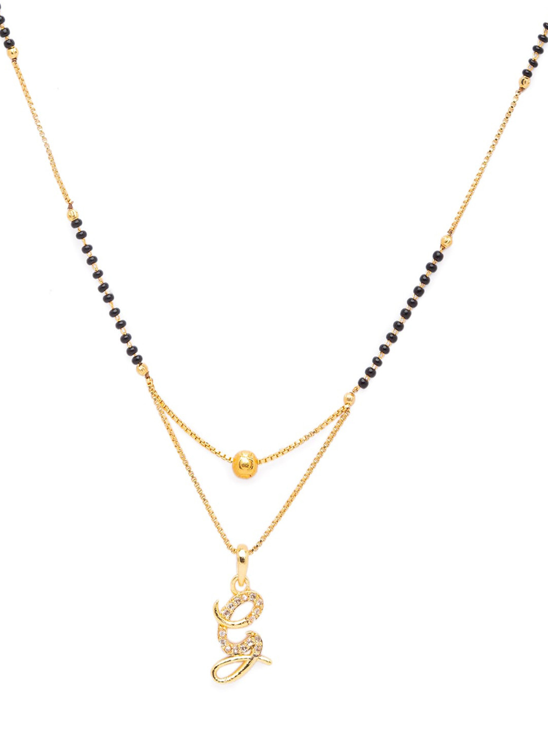 Digital Dress Room Gold-Plated & Black Beaded G Letter Mangalsutra