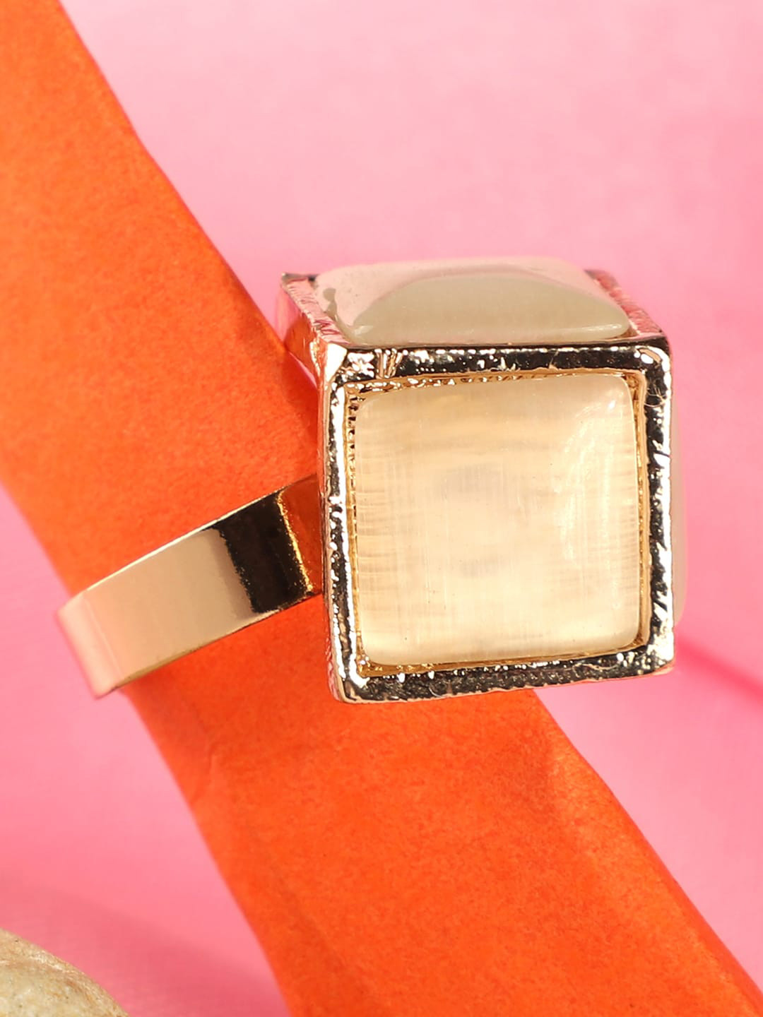 ANIKAS CREATION Cream-Coloured Gold-Plated Studded Adjustable Finger Ring