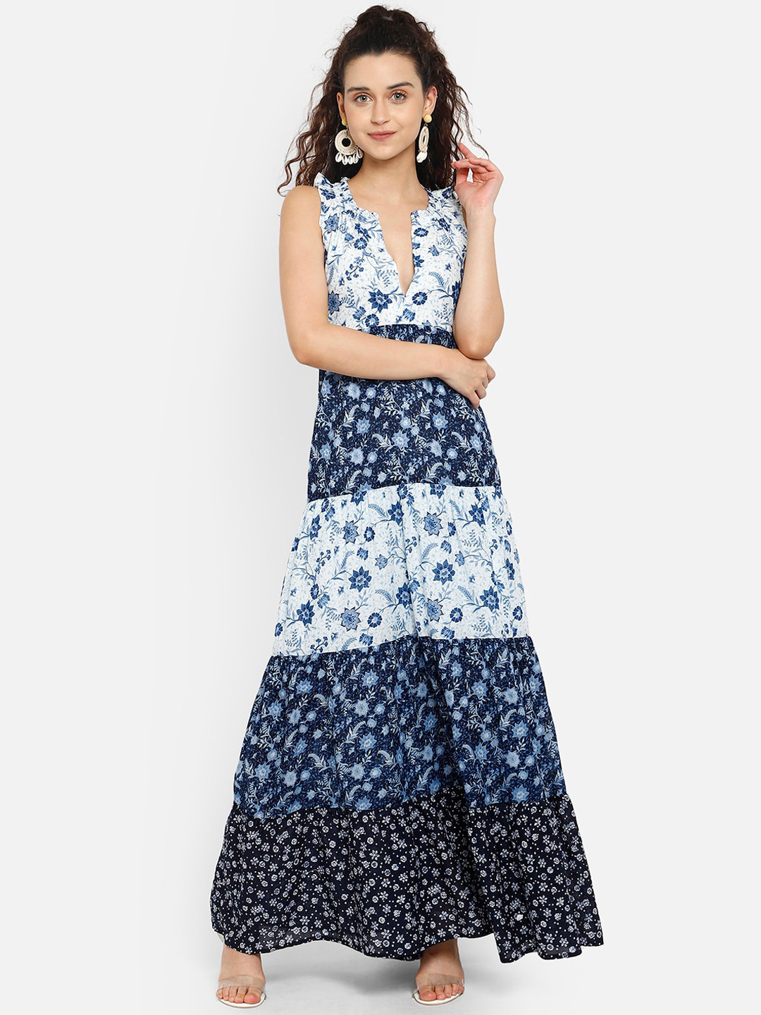 Aditi Wasan Blue & White Floral Maxi Maxi Dress