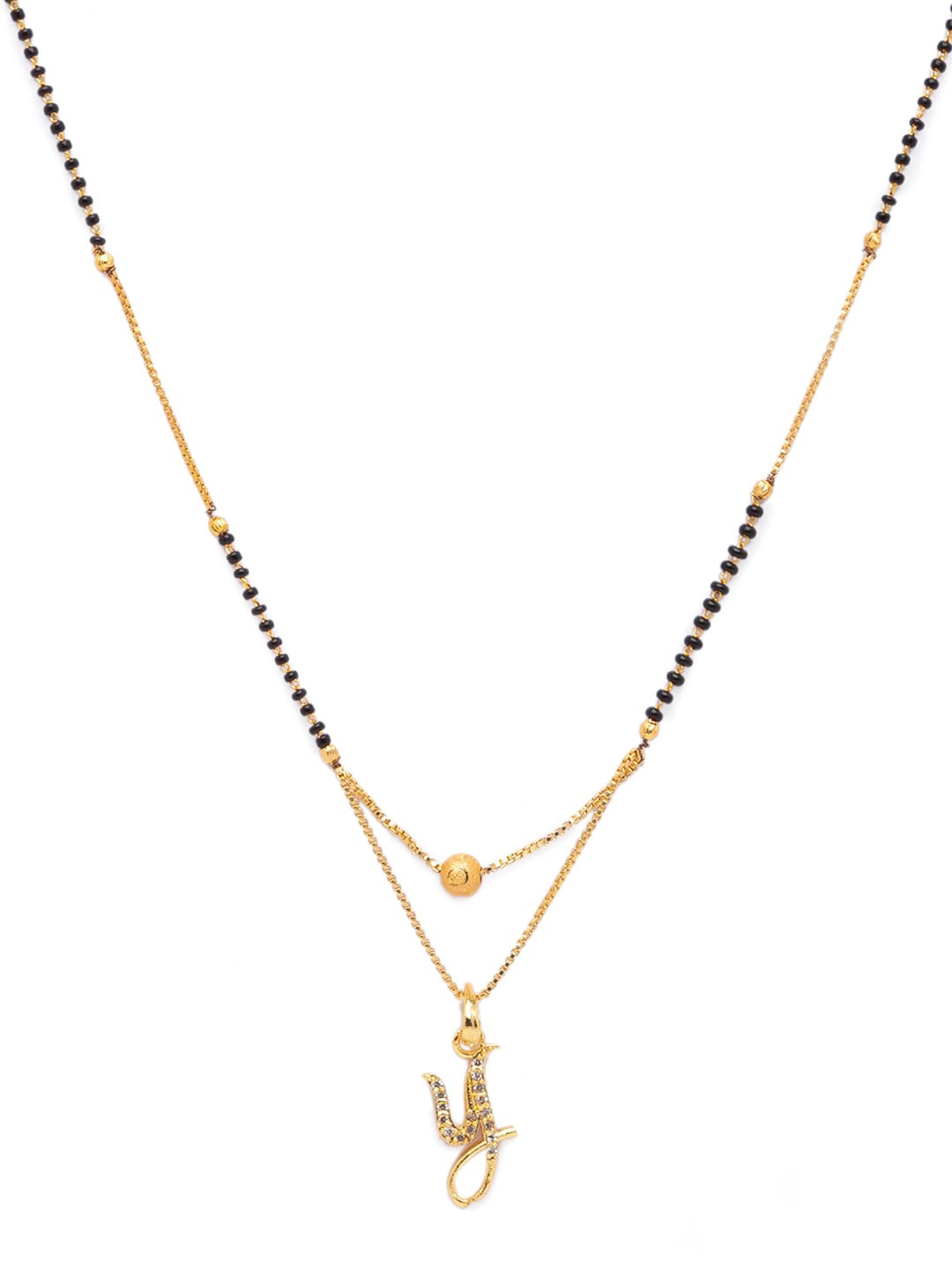 Digital Dress Room Black Gold-Plated Stone-Studded & Beaded Alphabet Y Letter Mangalsutra