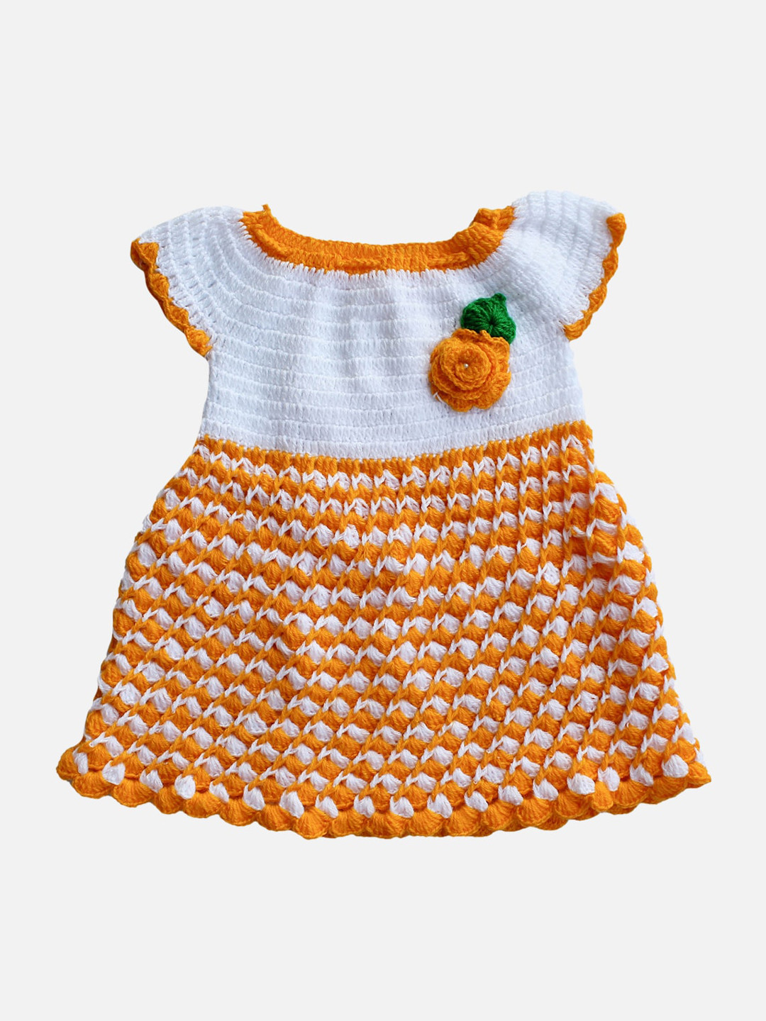 Woonie Girls Yellow Embroidered Handmade A-Line Dress