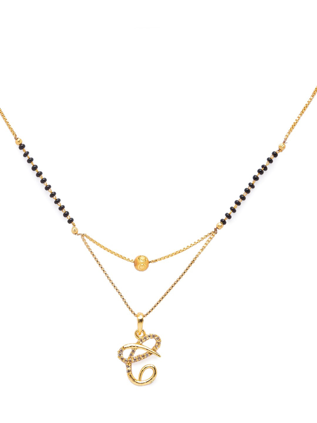 Digital Dress Room Black Gold-Plated Stone-Studded & Beaded Alphabet C Letter Mangalsutra