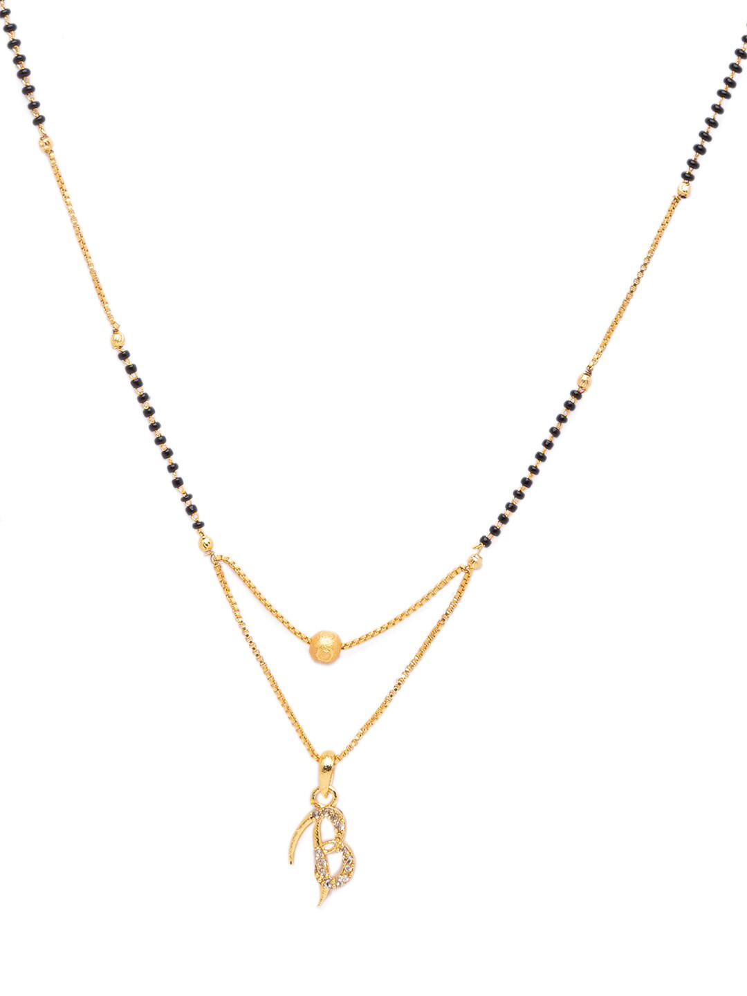 Digital Dress Room Black Gold-Plated Stone-Studded & Beaded Alphabet B Letter Mangalsutra