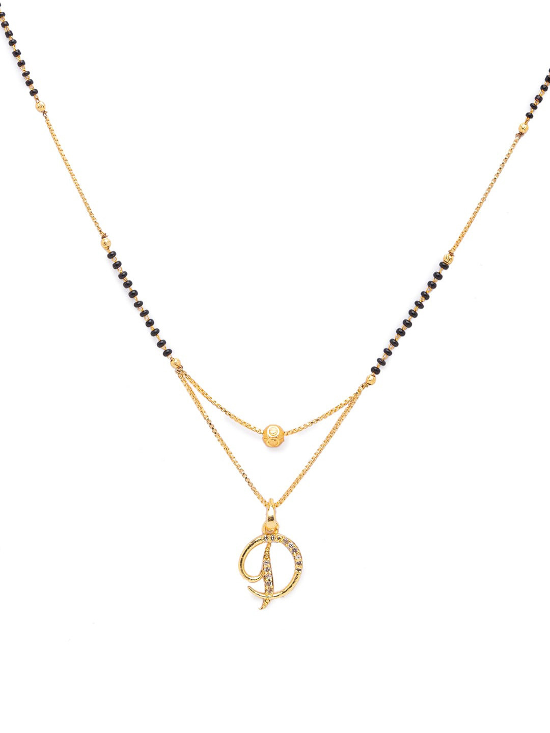 Digital Dress Room Black Gold-Plated Stone-Studded & Beaded Alphabet D Letter Mangalsutra