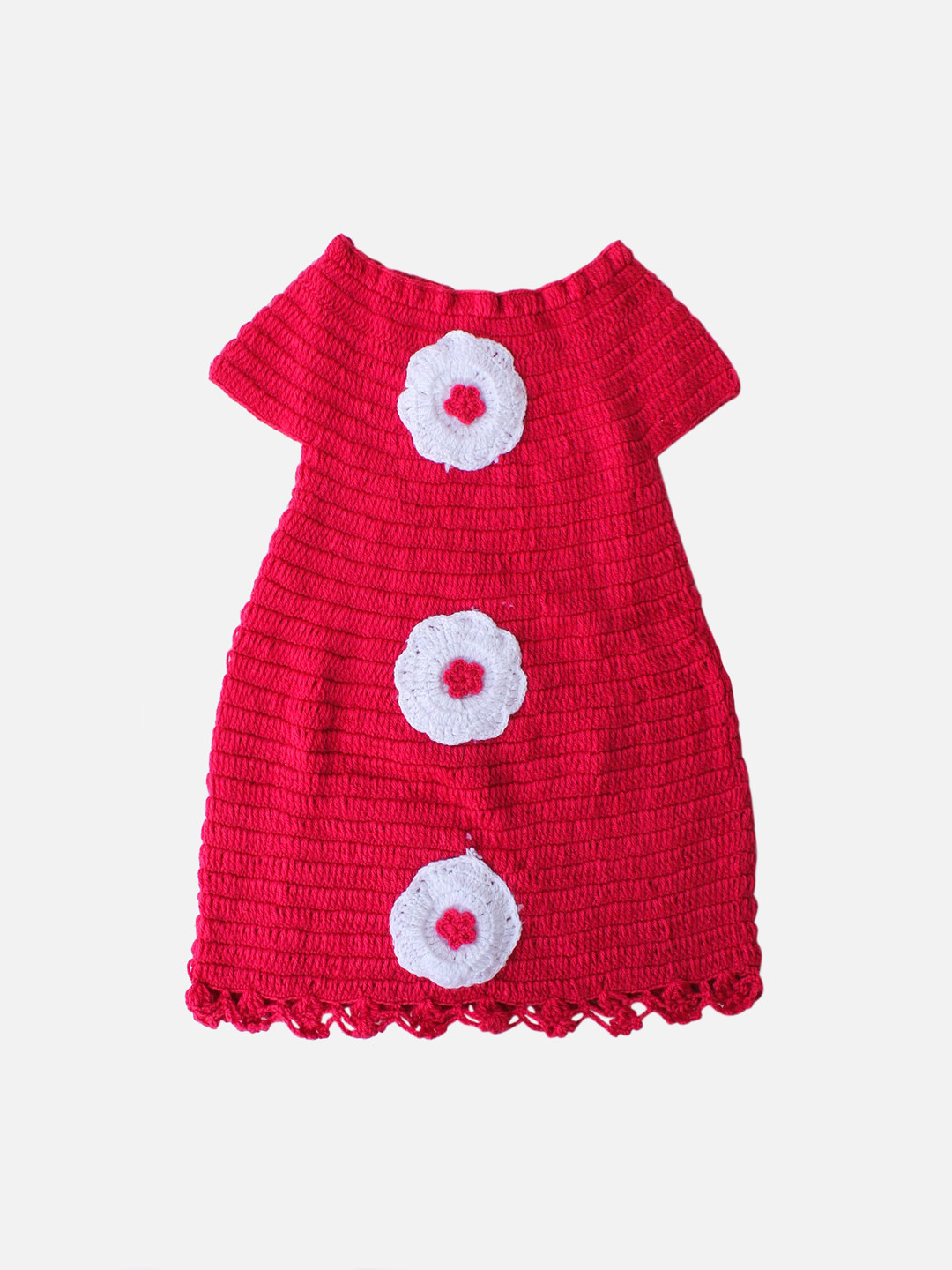 Woonie Girls Pink Self Design Handmade A-Line Dress