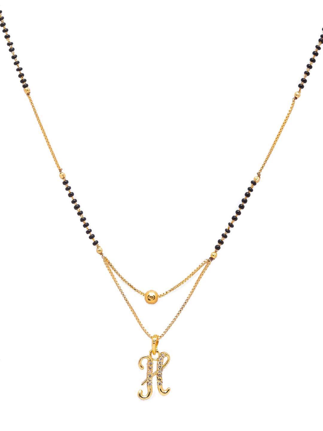 Digital Dress Room Black Gold-Plated Stone-Studded & Beaded Alphabet H Letter Mangalsutra