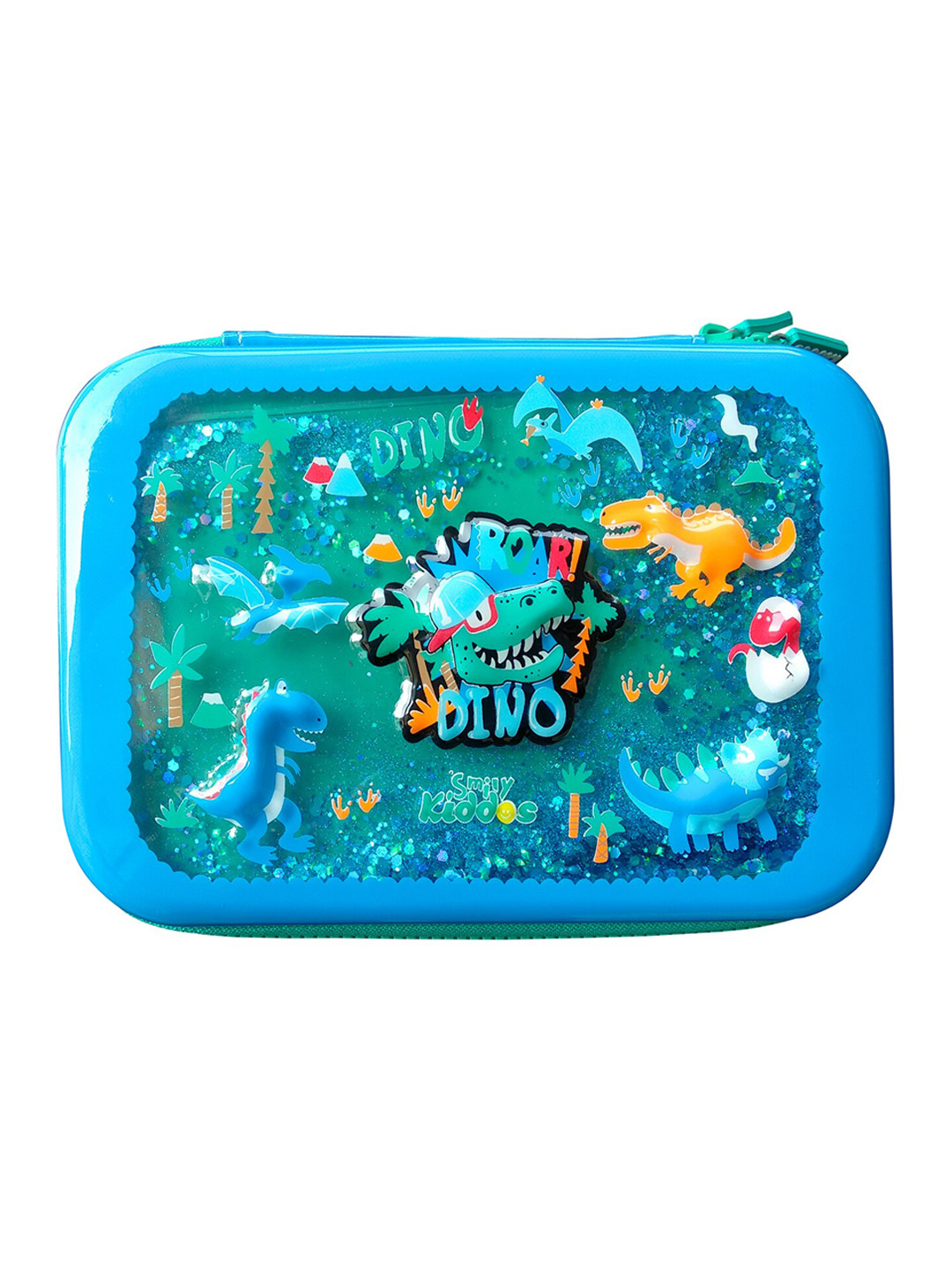 Smily Kiddos Kids Blue & Green Sparkle Dino Printed Pencil Case