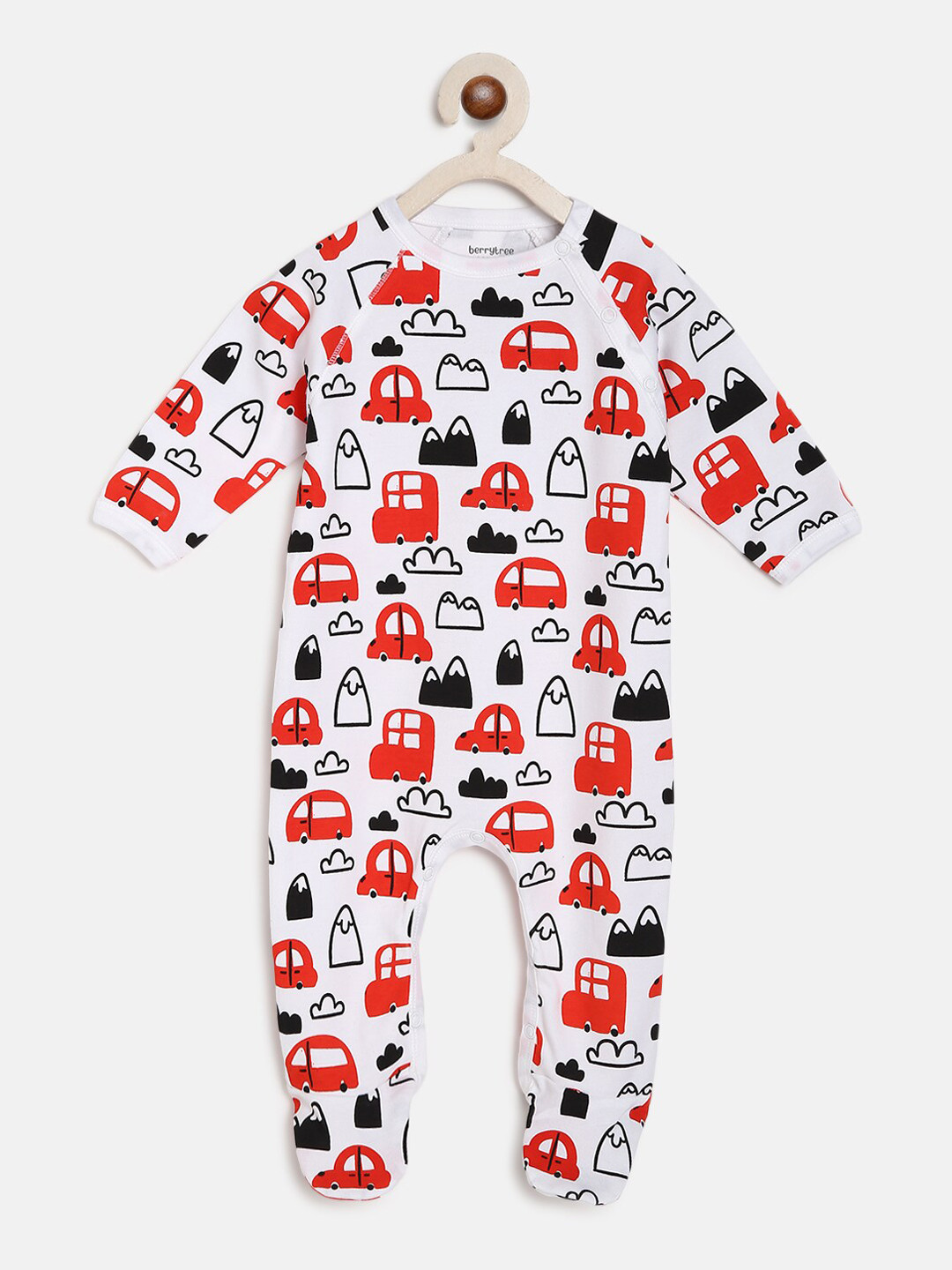 berrytree Kids Red & White Printed Organic Cotton Sustainable Rompers
