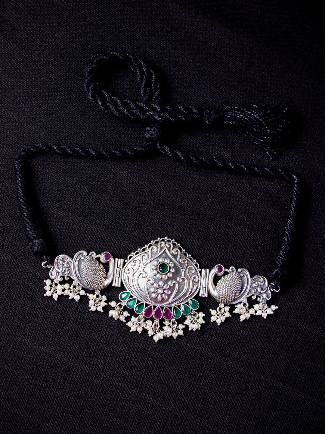 MORKANTH JEWELLERY Green Silver-Plated Handcrafted Necklace