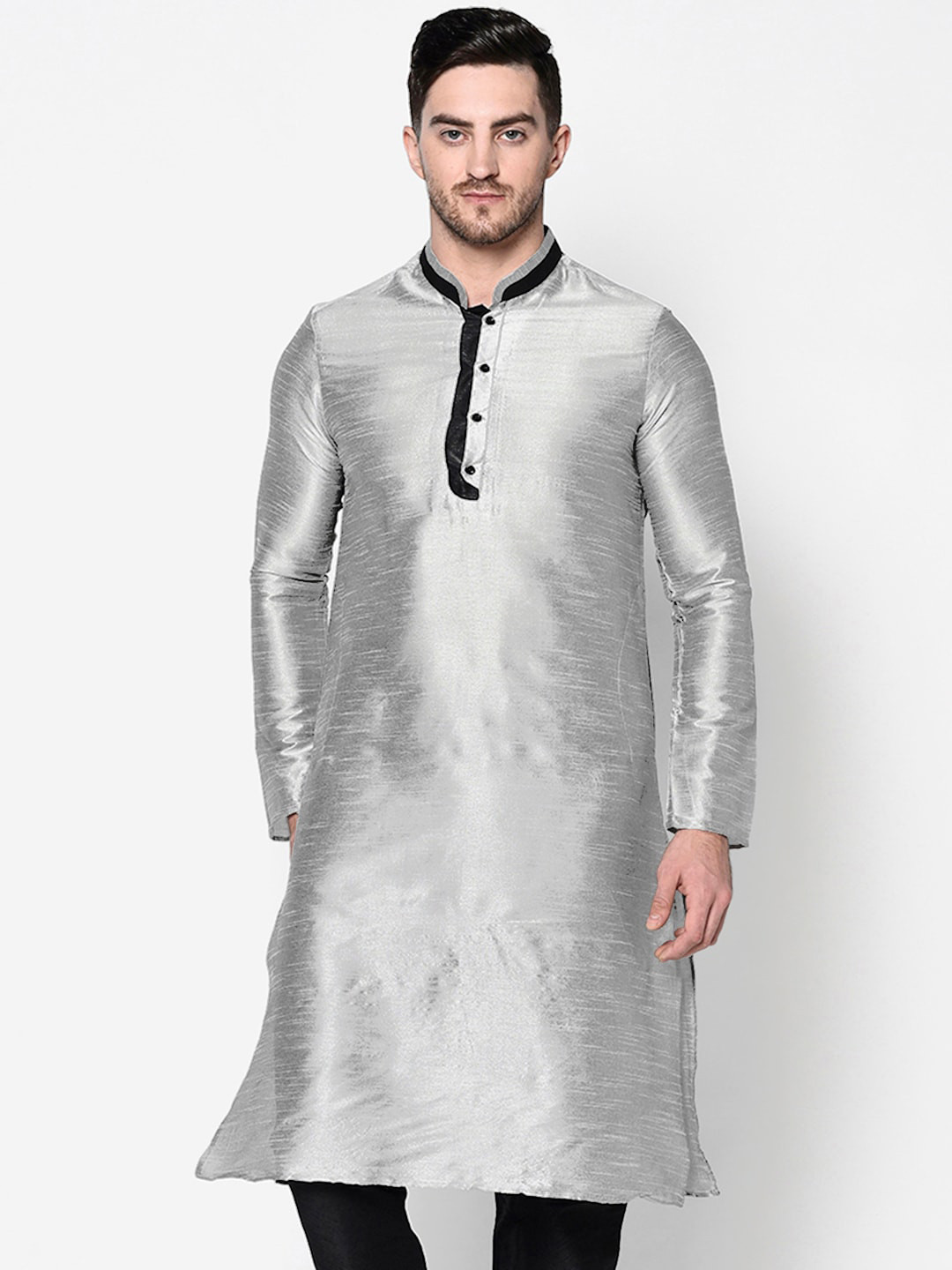 DEYANN Men Grey Dupion Silk Kurta