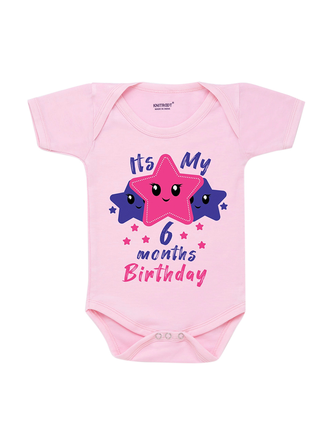 KNITROOT Infant Kids Pink & Blue Its My Half Birthday Printed Bodysuit