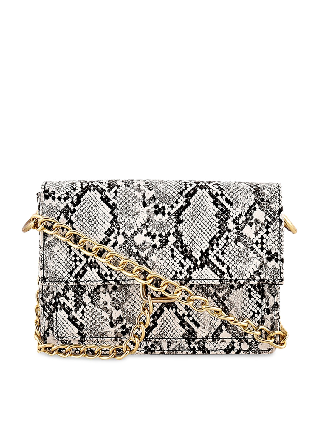 Lychee bags Black & Off-White Printed Sling Bag