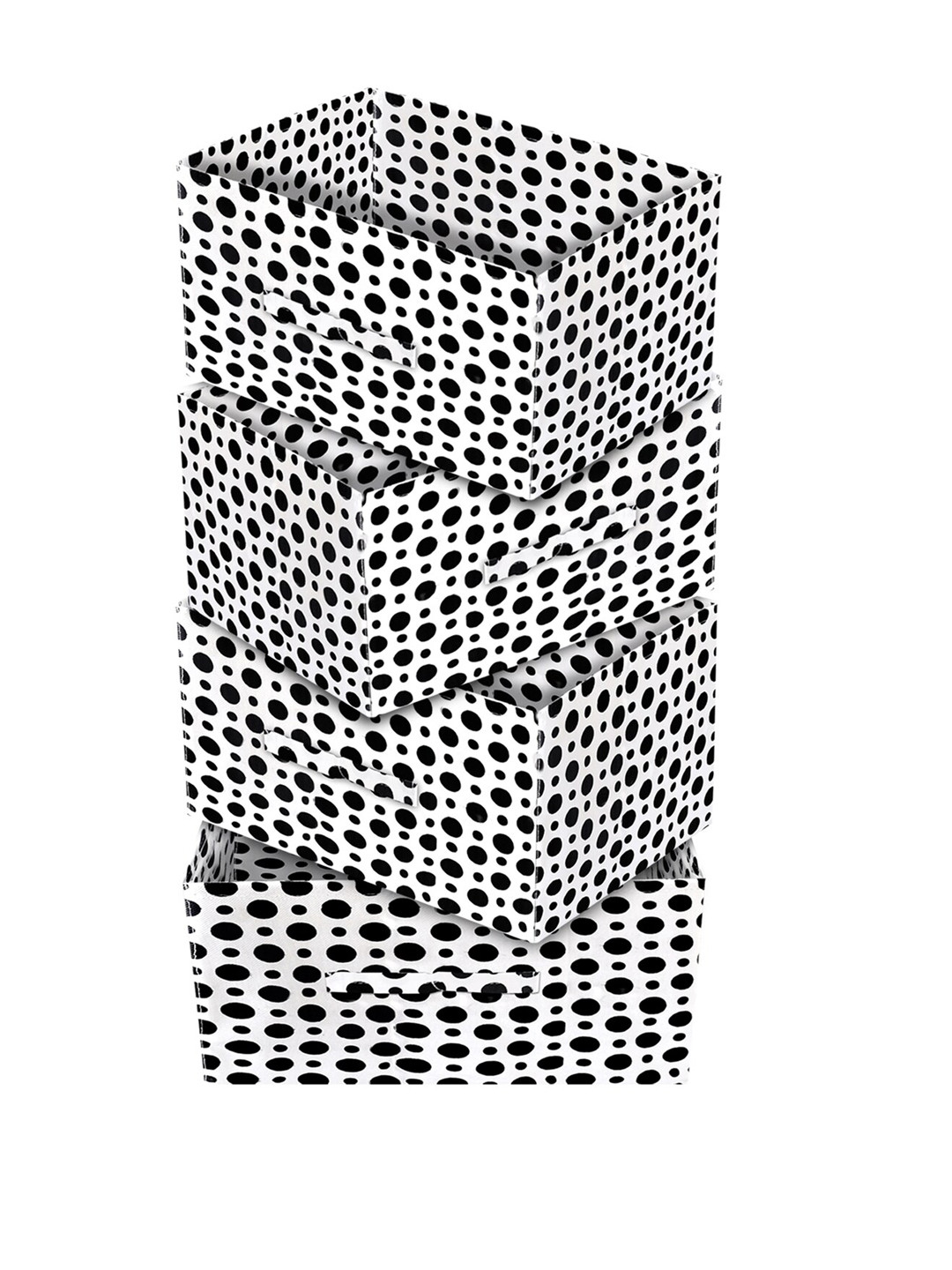 Kuber Industries Set Of 4 White & Black Polka Dot Printed Non-Woven Closet Organizer Box