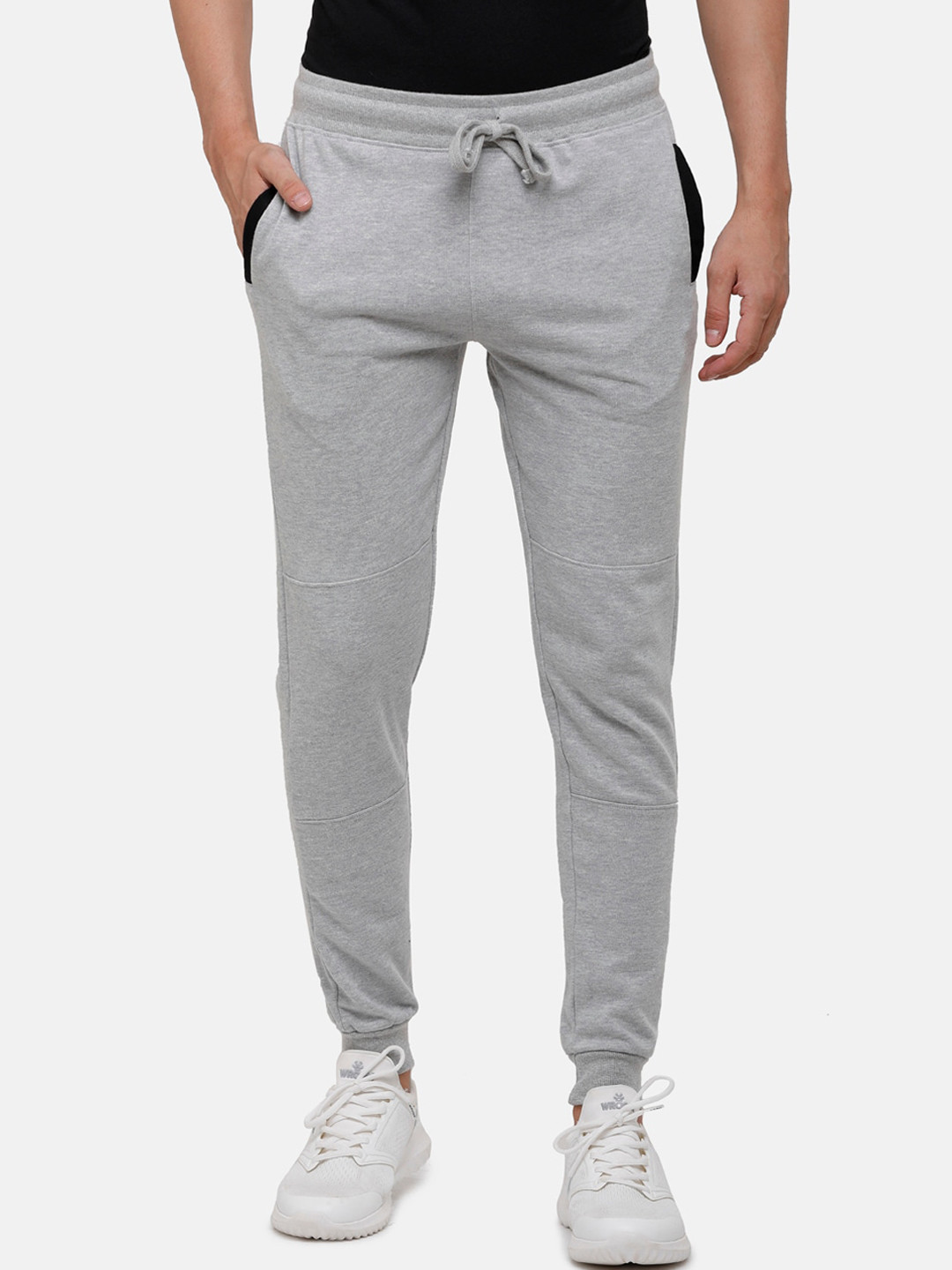 MADSTO Men Grey Melange Solid Slim-Fit Cotton Joggers