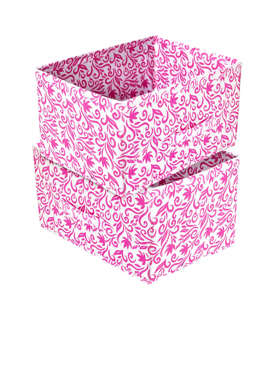 Kuber Industries Set Of 2 Pink & White Leaf Print Closet Organizer Box With Handle