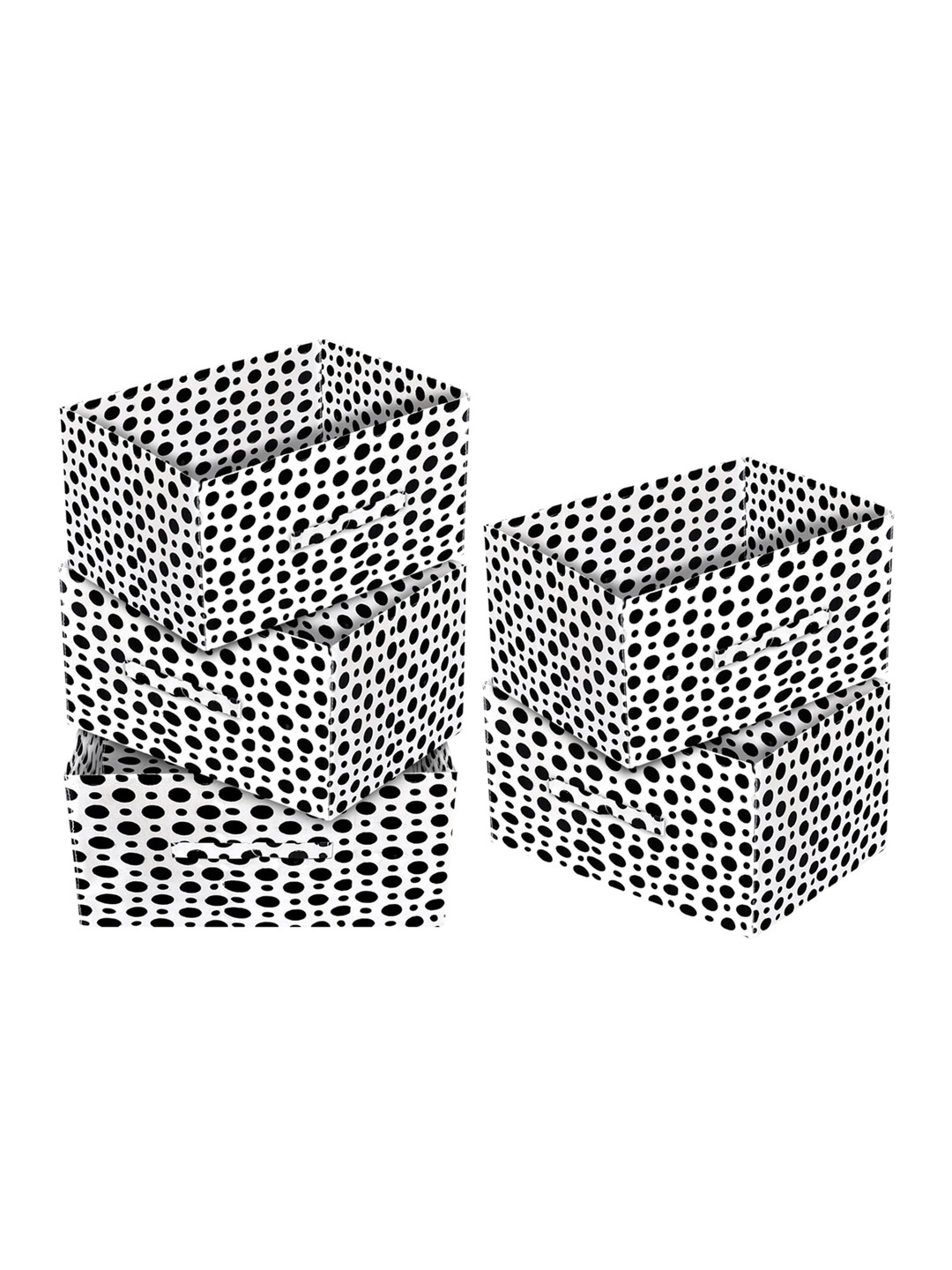 Kuber Industries Set Of 5 White & Black Dot Printed Organizer Box with Handle