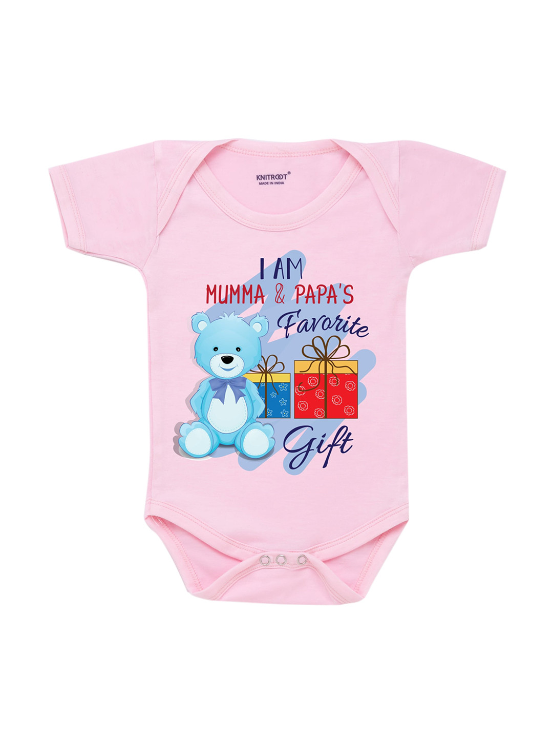 KNITROOT Infant Kids Pink & Blue I Am Mumma & Papa's Favorite Printed Romper