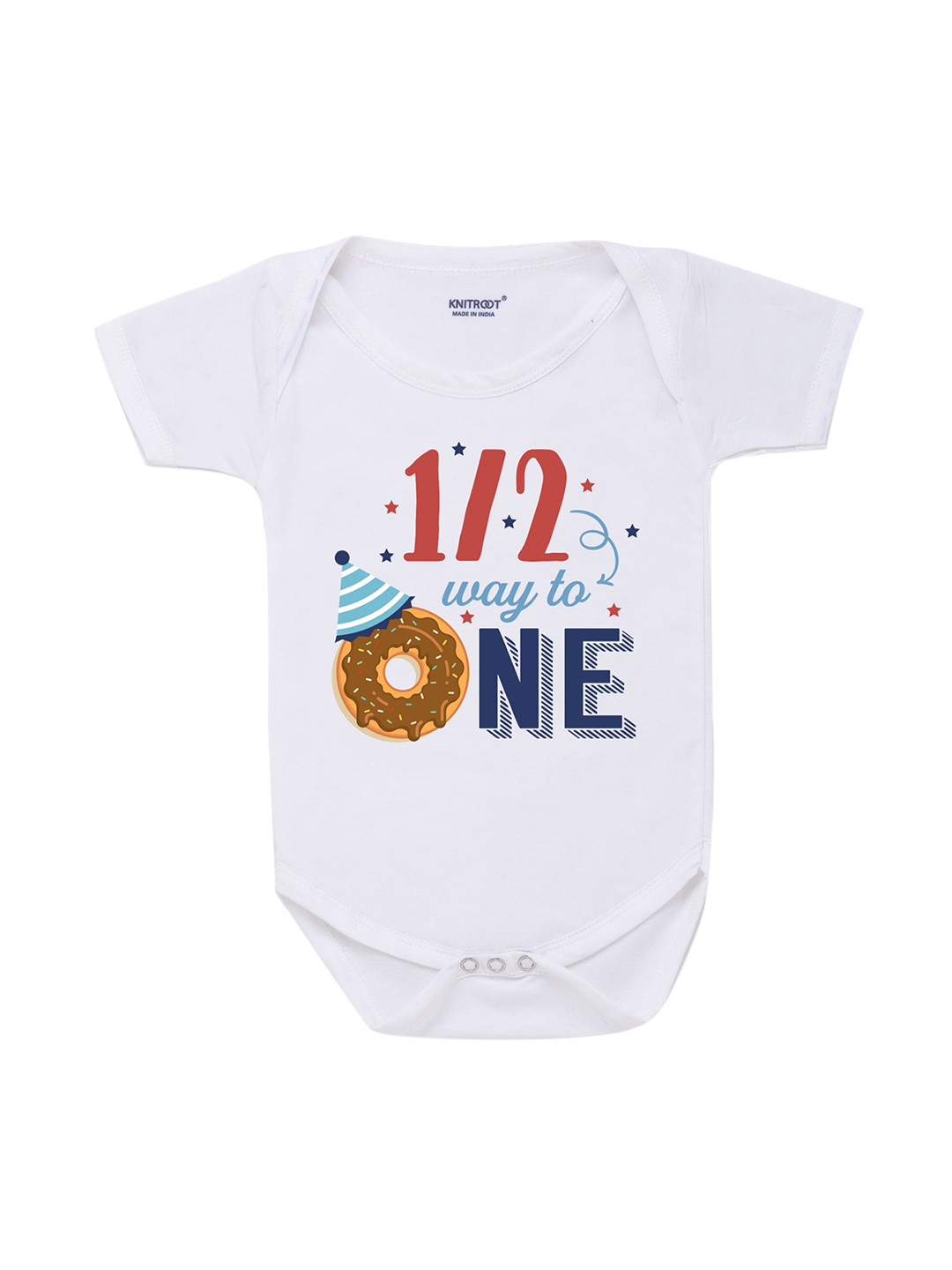 KNITROOT Infant Kids White & Red Its My Half Birthday Printed Bodysuit
